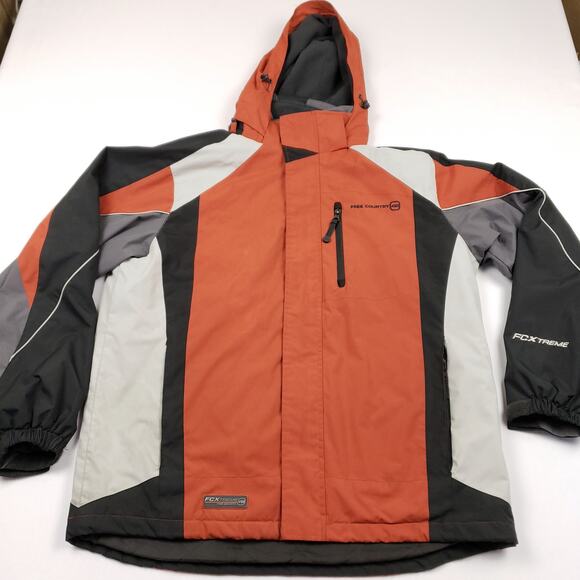 Free Country Xtreme Soft Shell Jacket Men M Orange Full Zip Hooded Quilted Liner - Picture 1 of 16